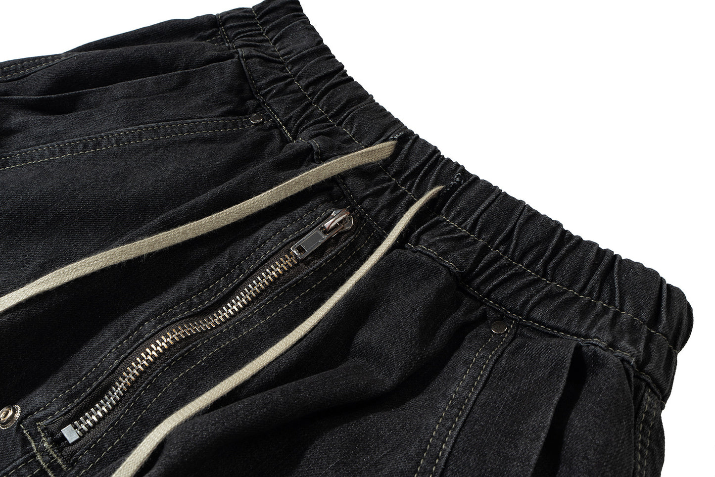 Drawstring Cargo Damage Denim Half Jeans WN25525