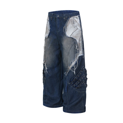 Heavyweight Washed Deconstructed Wide Leg Denim Jeans WN25745