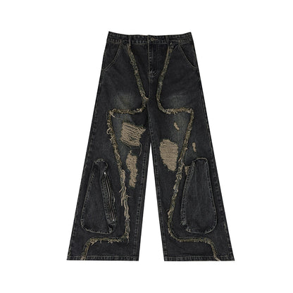Large Pocket Design Wide-leg Denim Jeans WN5060
