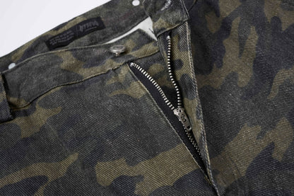 Camouflage Cargo Pocket Wide Leg Denim Jeans WN28009