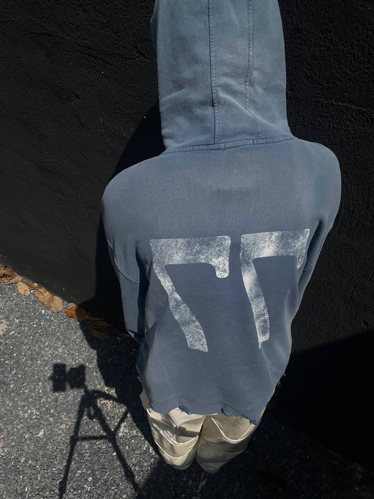 Washed Letter Rhinestone Design Damage Hoodie WN25384