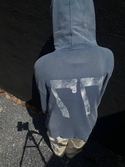 Washed Letter Rhinestone Design Damage Hoodie WN25384