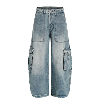 Washed Multi Pocket Curved Denim Jeans WN25974