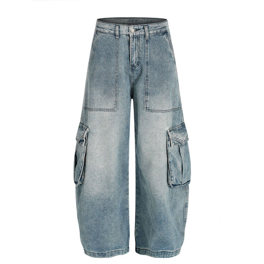 Washed Multi Pocket Curved Denim Jeans WN25974
