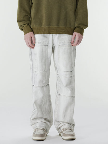 Dirty Wash Wide-Leg Straight Denim Jeans WN17536