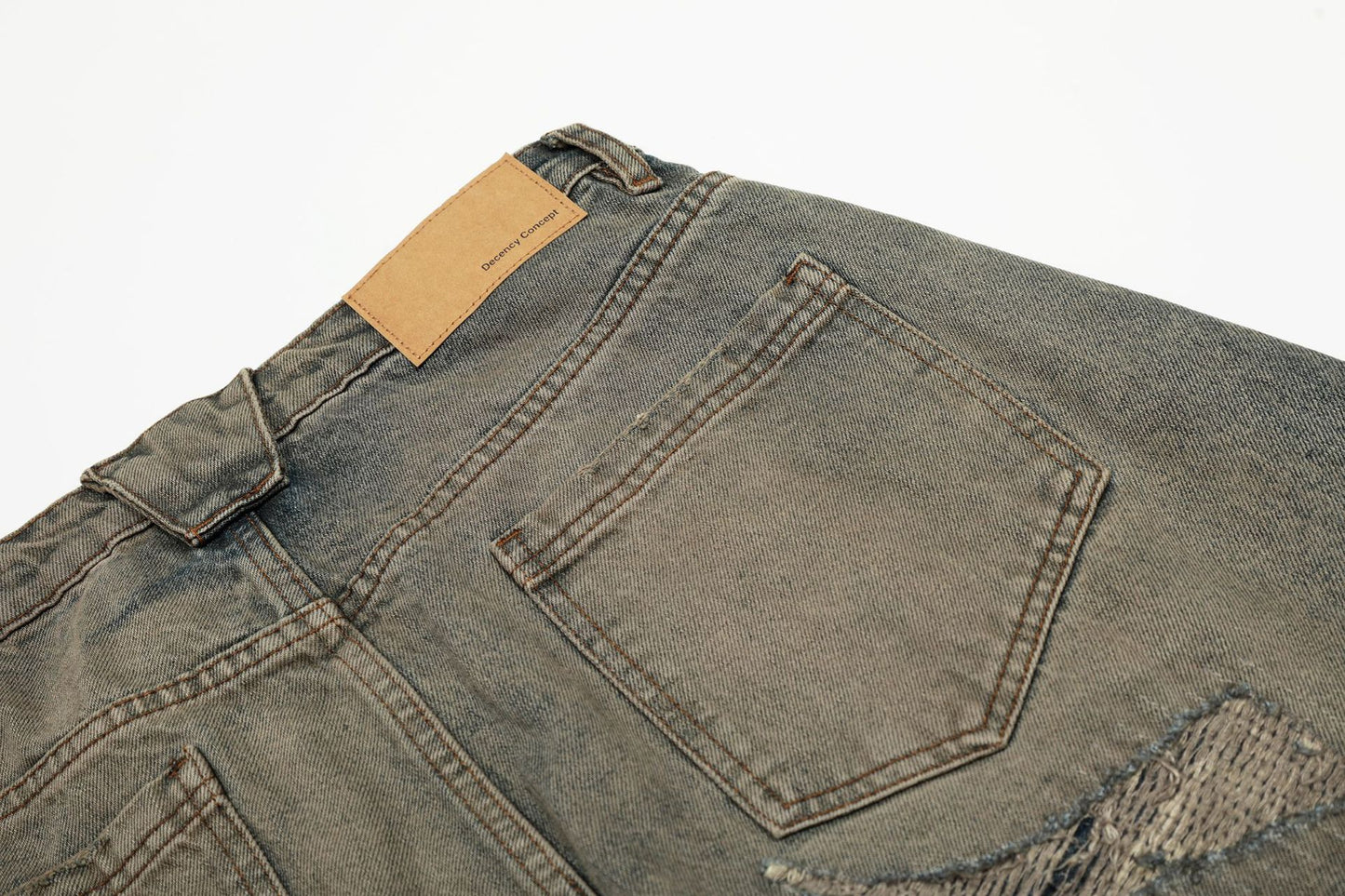 Washed Deconstruction Barrel Denim Jeans WN26067