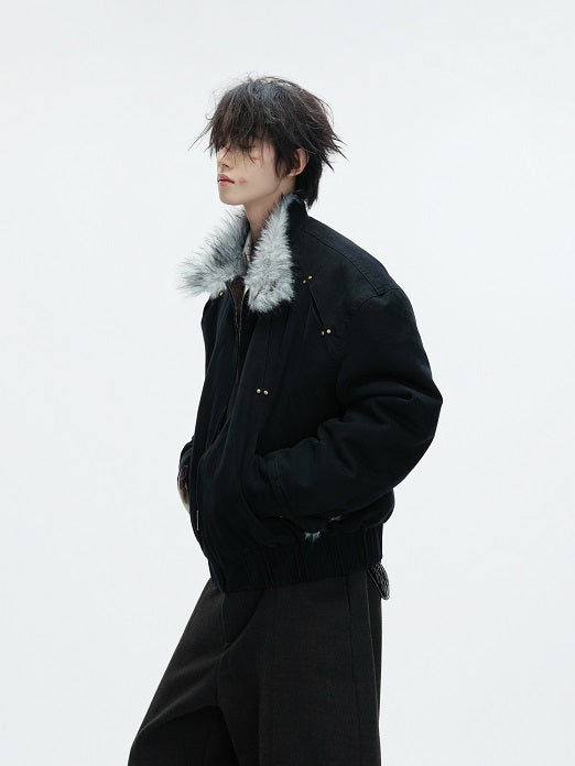Fake Fur Collar Heavyweight Wash Canvas Puffer Jacket WN22624