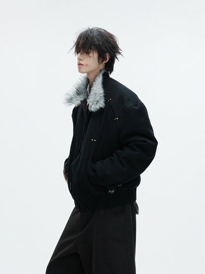 Fake Fur Collar Heavyweight Wash Canvas Puffer Jacket WN22624