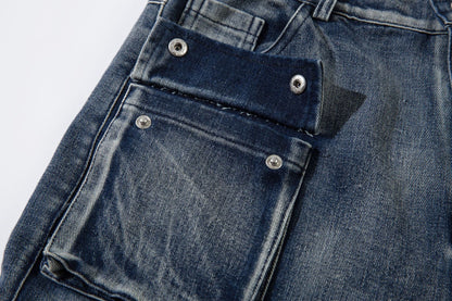 Cargo Pocket Embroidery Wide Leg Denim Jeans WN25718
