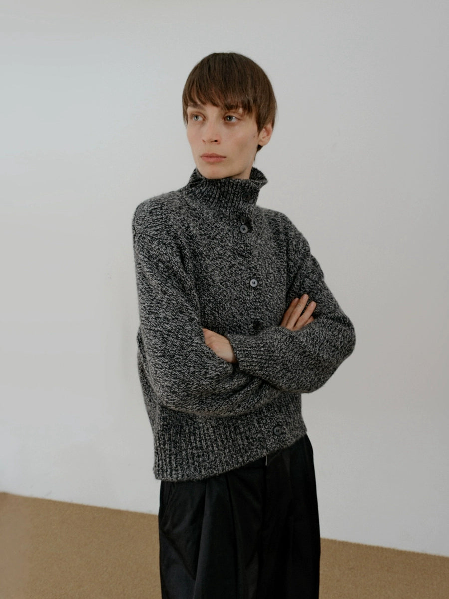 Button Stand-Neck Short Knit Cardigan WN21644