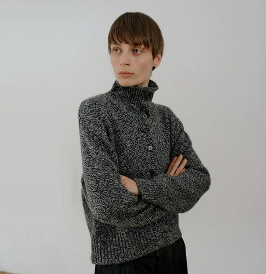 Button Stand-Neck Short Knit Cardigan WN21644