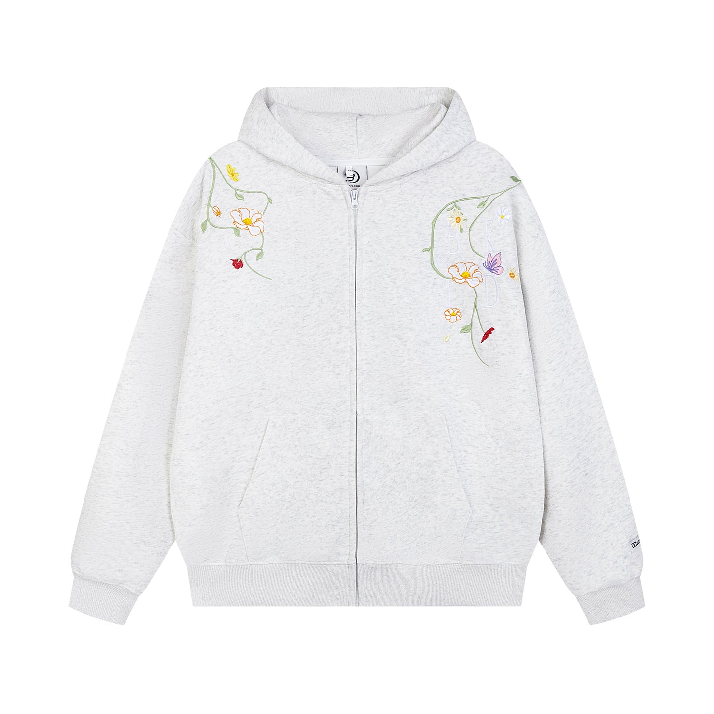 Floral Embroider Heavyweight Oversize Zipper Hoodie WN111417