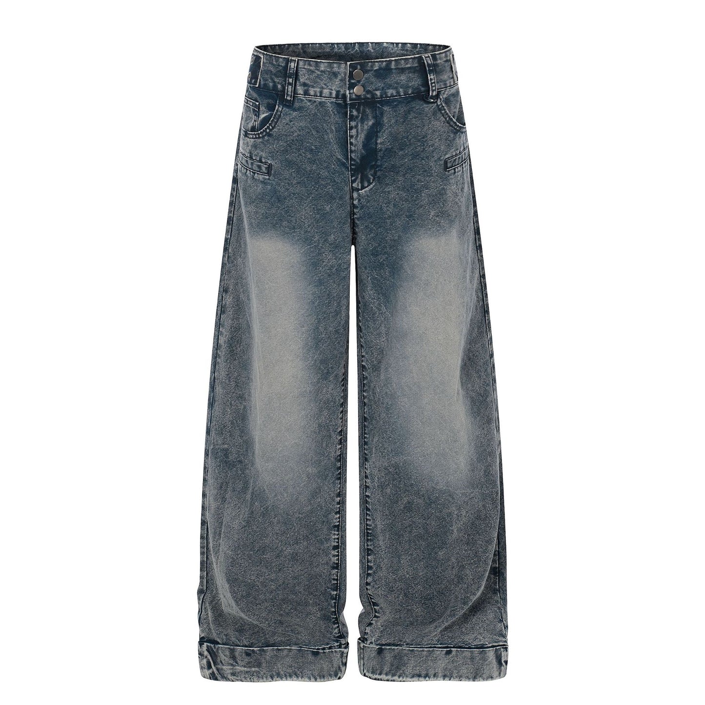 Washed Damage Wide Leg Curved Denim Jeans WN25860