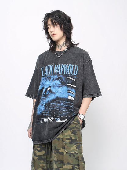 Washed Graphic Print Oversize Short Sleeve T-Shirt WN24437