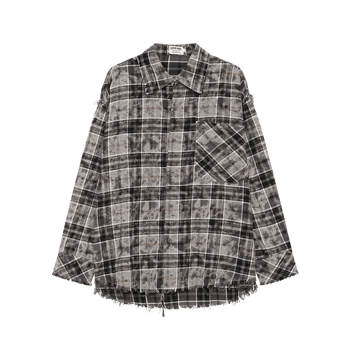 Plaid Washed Fringe Long Sleeve Shirt WN25379