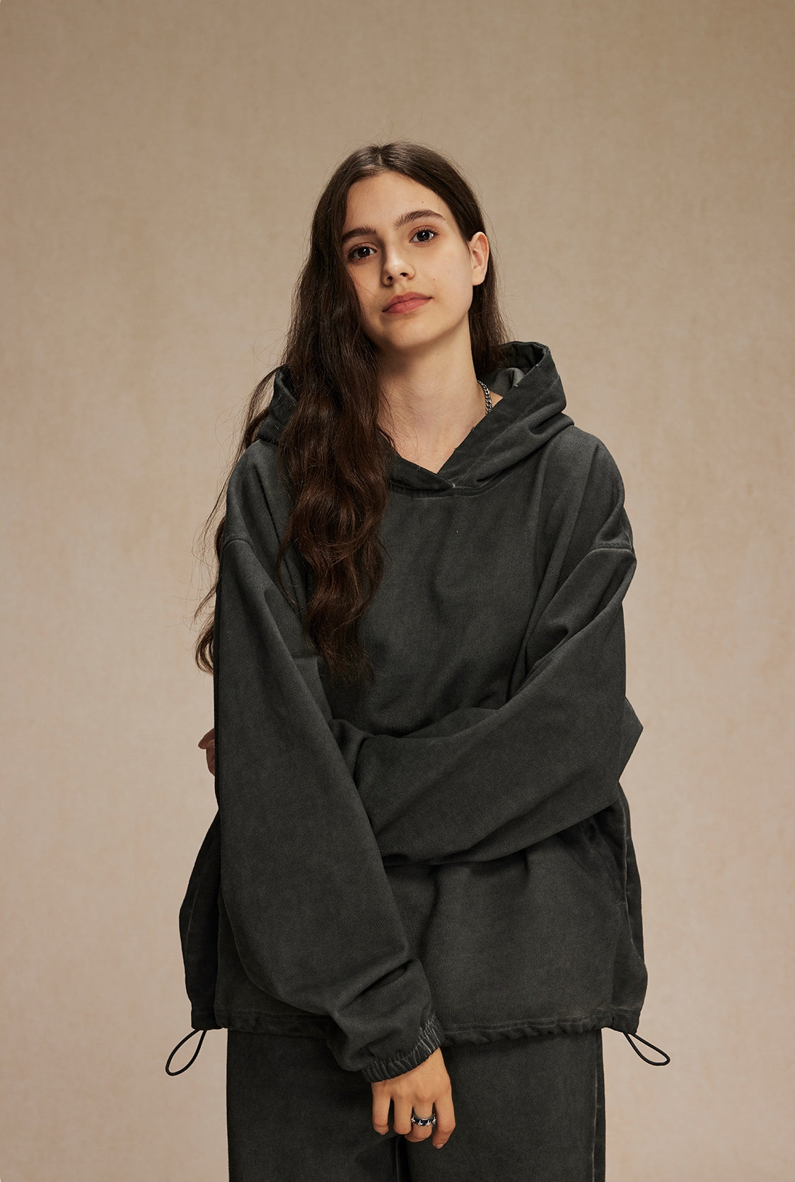 Oversize Drawstring Washed Hoodie WN9976