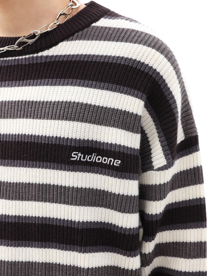 Stripe Round Neck Oversize Knit Sweater WN10302