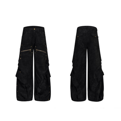 Graffiti Suede Deconstructed Half Zipper Sweatshirt & Cargo Pants Setup WN21783