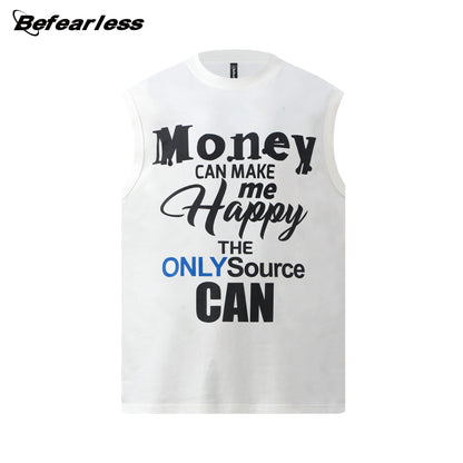 Letter Print Oversize Sleeveless T-Shirt WN26340