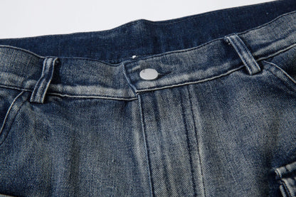 Cargo Pocket Embroidery Wide Leg Denim Jeans WN25718