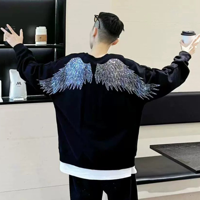 Rhinestone Wing Thick Oversize Long Sleeve Sweatshirt WN20688