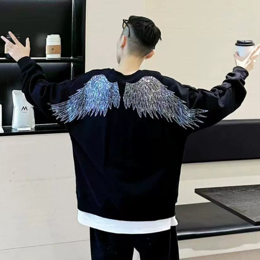 Rhinestone Wing Thick Oversize Long Sleeve Sweatshirt WN20688
