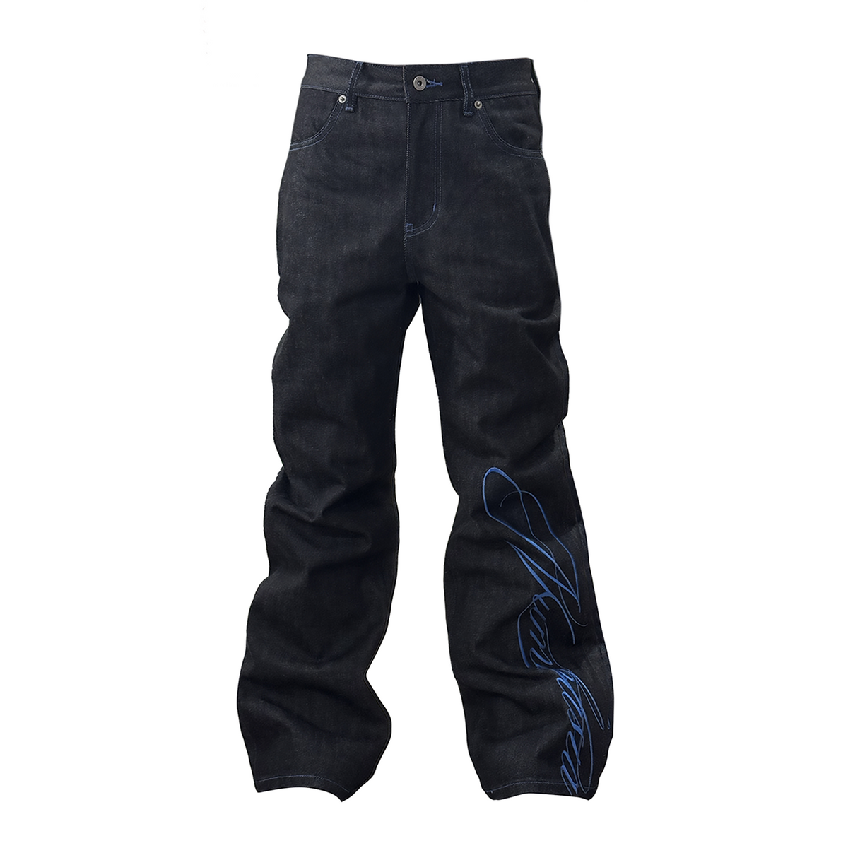 Straight Contrast Stitch Graphic Denim Jeans WN27215