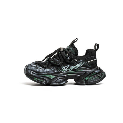 Layered Panel Graphic Chunky Lace-Up Sneakers WN23451