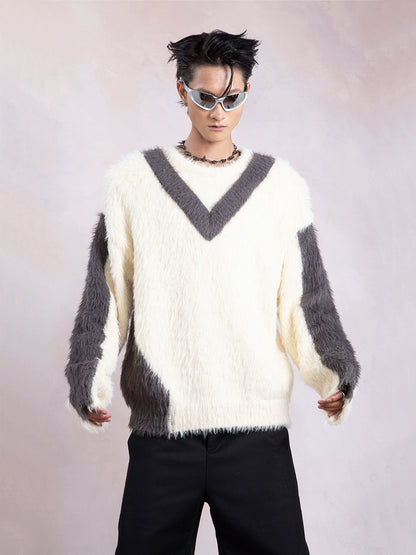 Fake Fur Colorblock Knit Sweater WN9318