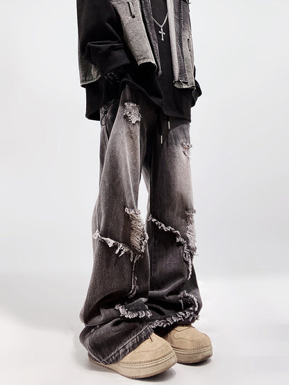 Ripped Wide Leg Flare Denim Jeans WN23996