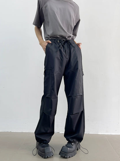 Drawstring Ankle Wide-Leg Sporty Cargo Pants WN7368