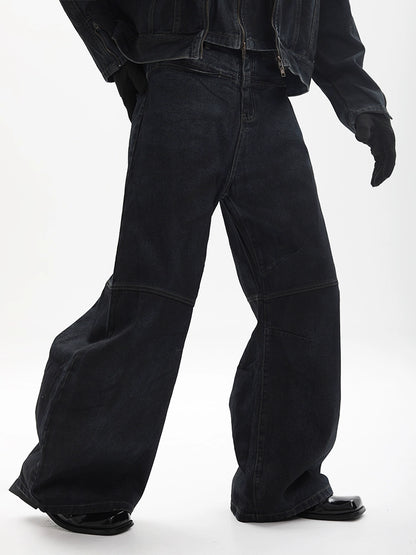 Mix Graphic Wide Leg Denim Jeans WN18691