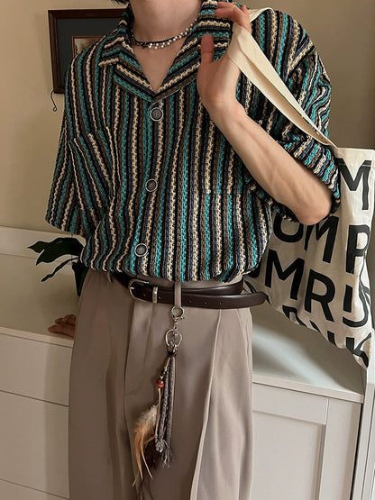 Striped Design Oversize Short Sleeve Shirt WN20274