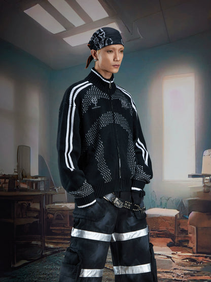 Contrast Stand Neck Zipper Knit Cardigan WN21373