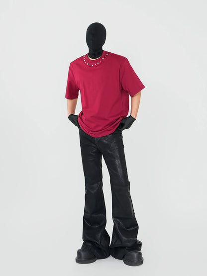 Pearl Studs Detail Oversize Short Sleeve T-Shirt WN17294