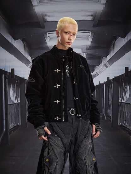 Stand Neck Metal Buckle Short Suede Jacket WN22809