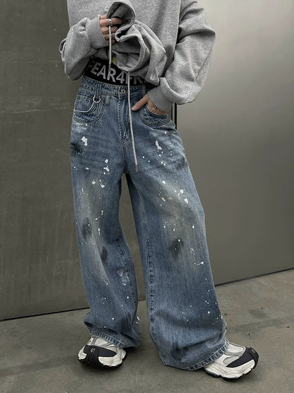 Splashed Paint Graffiti Wide Leg Denim Jeans WN10765