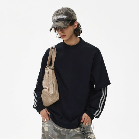 Stripe Fake Layered Oversize Long Sleeve T-Shirt WN21443