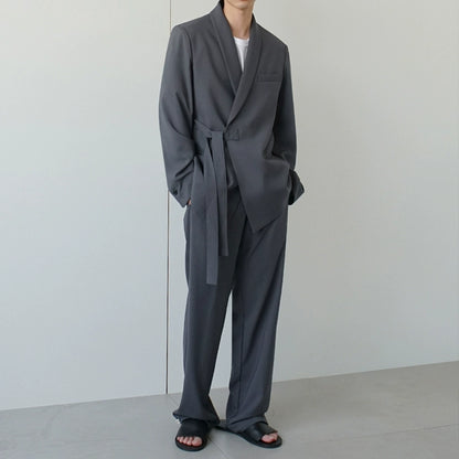 Oversize Belted Tailored Jacket & Wide-Leg Trousers Setup WN6774