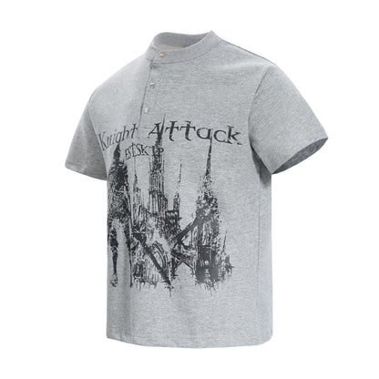 High-Neck Knight Graphic Short Sleeve Polo Shirt WN25839