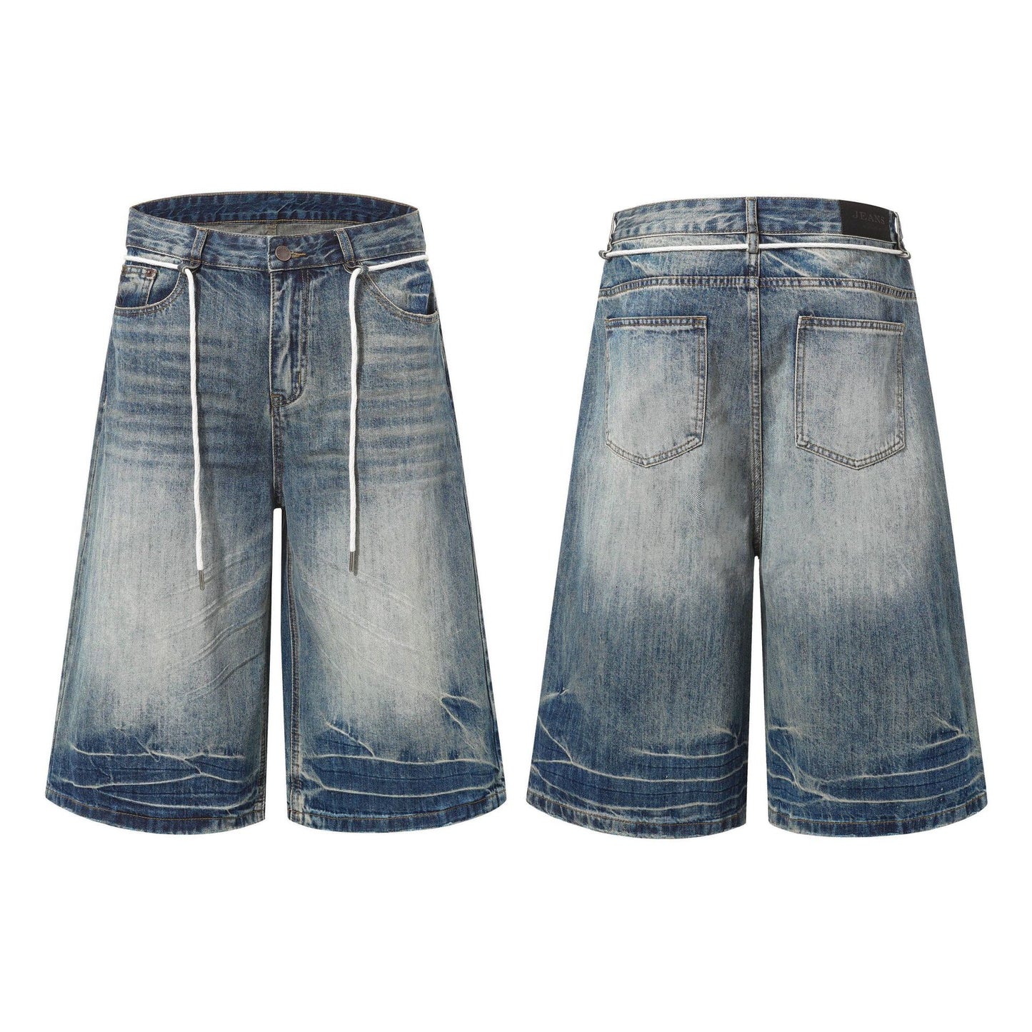 Washed Lightning Drawstring Denim Half Pants WN25850