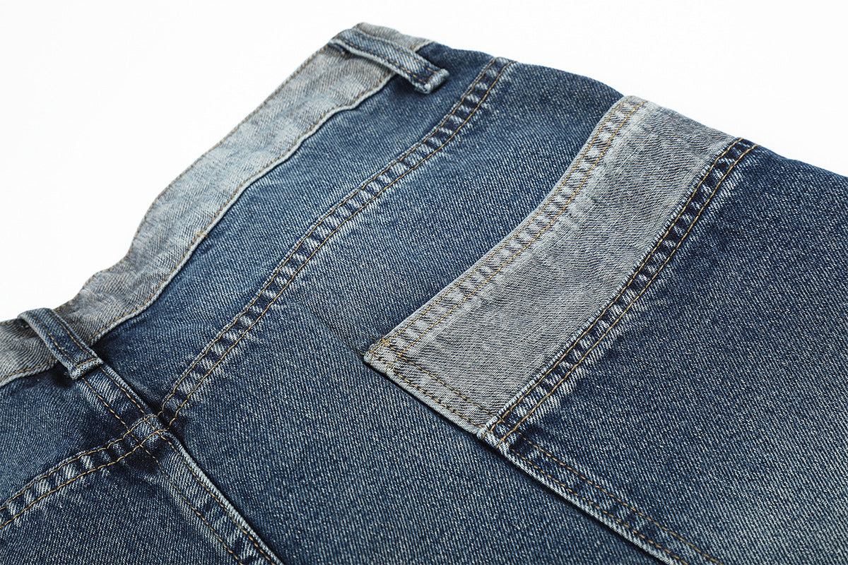 Deconstruction Patchwork Wide Leg Half Denim Pants WN25618