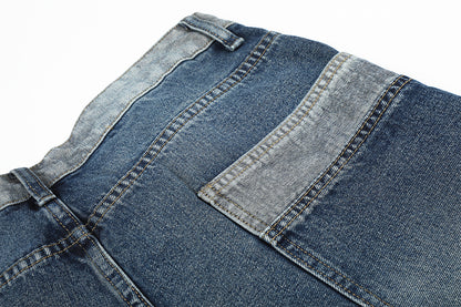 Deconstruction Patchwork Wide Leg Half Denim Pants WN25618