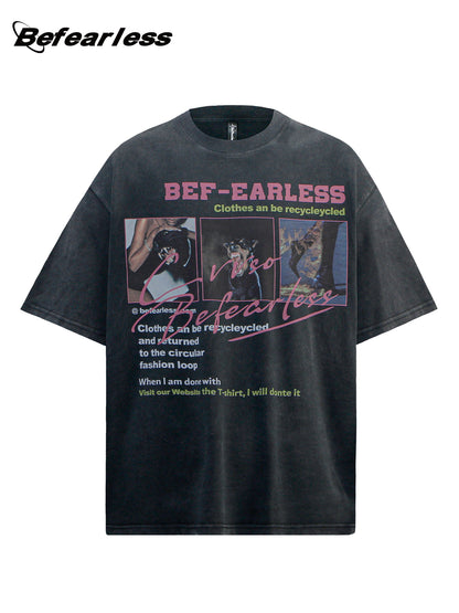 Portrait Graphic Letter Print Short Sleeve T-Shirt WN26250