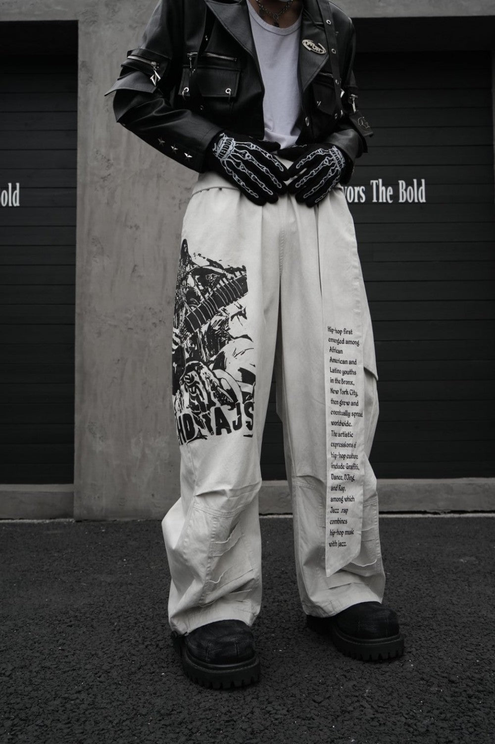 Graphic Print Text Detail Wide Leg Pants WN28088