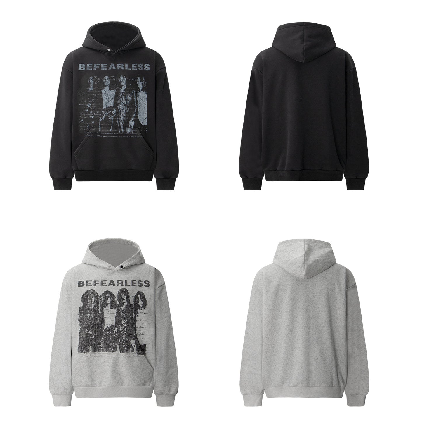 Washed Rock Band Print Boxy Pullover Hoodie WN26386