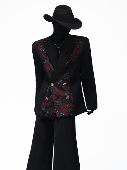 Floral Pattern Tailored Jacket & Flare Trousers Setup WN23724
