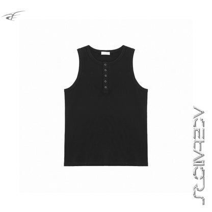 Button Detail Henley Neck Sleeveless T-Shirt WN20083