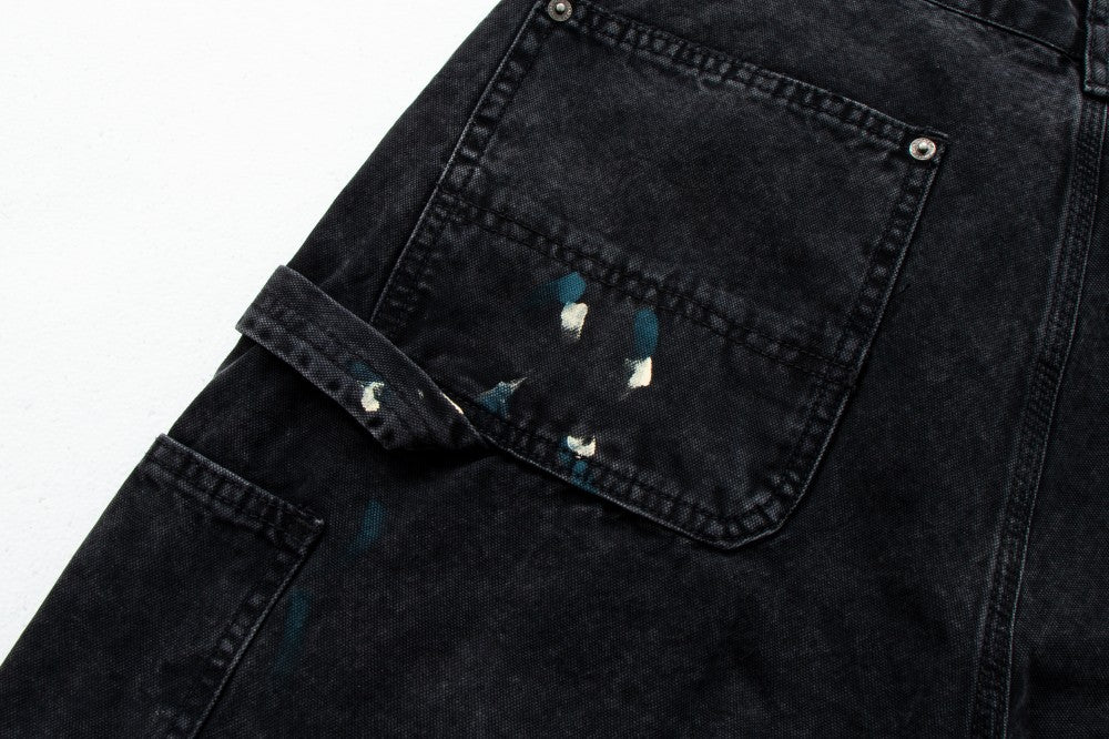 Paint Damage Cargo Straight Denim Jeans WN28093