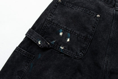 Paint Damage Cargo Straight Denim Jeans WN28093